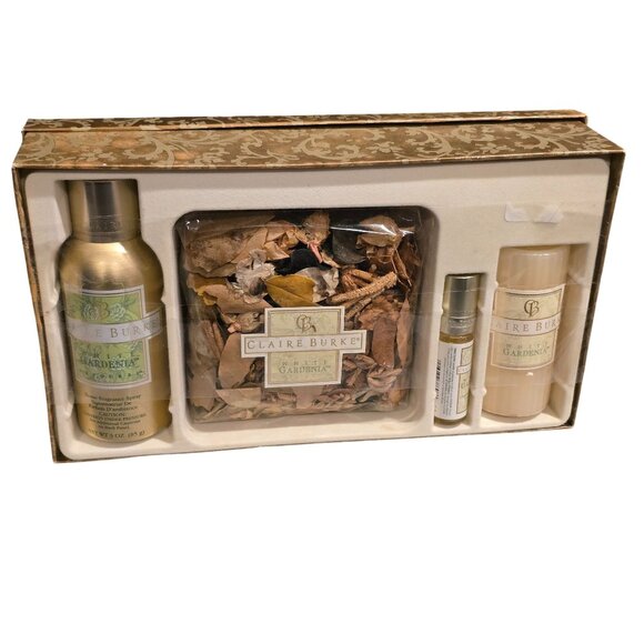 Claire Burke White Gardenia Home Fragrance Set Candle Potpourri Room Spray & Oil - Picture 1 of 3